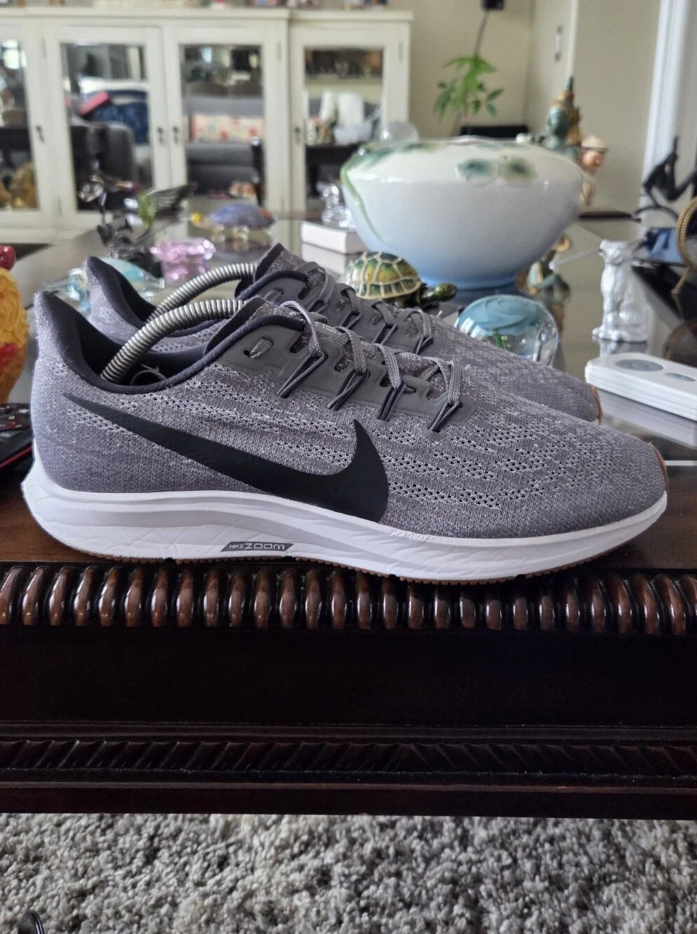 Nike Air Zoom Pegasus 36 Men’s Gray Flyknit Running Shoes with Black Swoosh